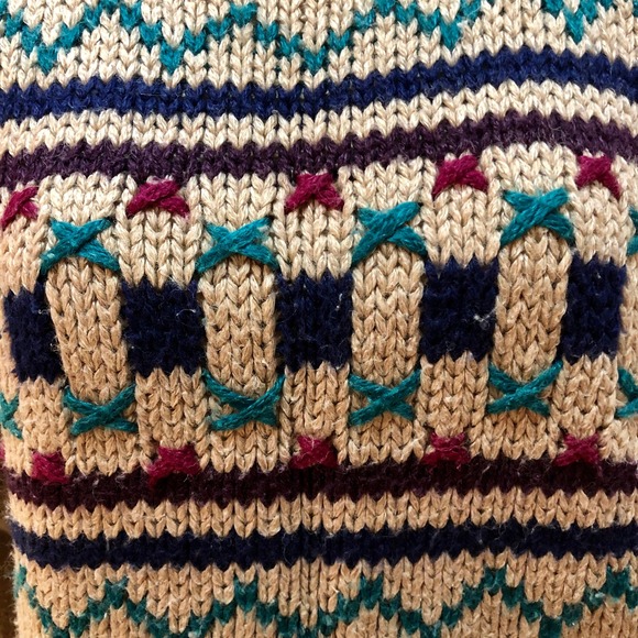 JJ Fargo Handknit Sweater Women's Large (L) Camel Colored Maroon Navy VNTG 80s - Picture 7 of 10